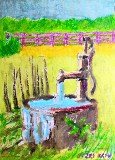 Peinture intitulée "Pompe a main pour l…" par Slobodan Spasojevic (Spaki), Œuvre d'art originale, Pastel
