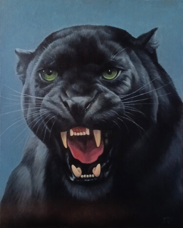 Schilderij getiteld "Shadow's Roar" door Sergey Miqayelya, Origineel Kunstwerk, Olie Gemonteerd op Frame voor houten brancard