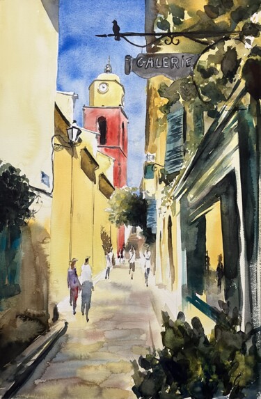 Картина под названием "Dédale dans les rue…" - Caroline Guizouarn, Подлинное произведение искусства, Акварель