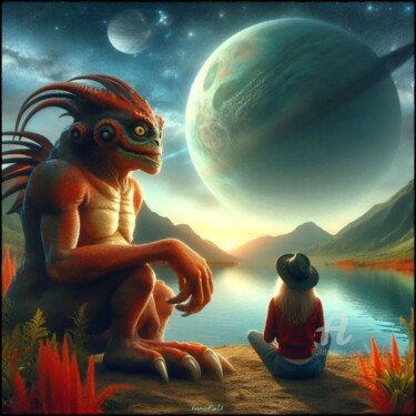 数字艺术 标题为“Rencontre au bord d…” 由Cosmicphil1, 原创艺术品, 数字油画
