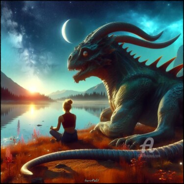 数字艺术 标题为“Rencontre au bord d…” 由Cosmicphil1, 原创艺术品, 数字油画