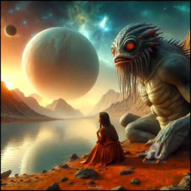 Arte digitale intitolato "Rencontre au bord d…" da Cosmicphil1, Opera d'arte originale, Pittura digitale