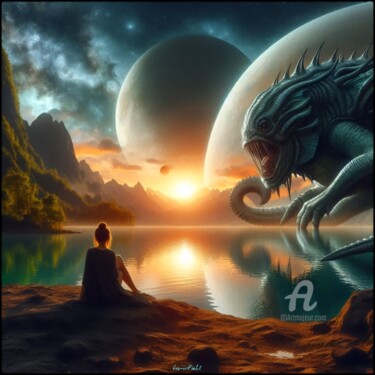 数字艺术 标题为“Rencontre au bord d…” 由Cosmicphil1, 原创艺术品, 数字油画