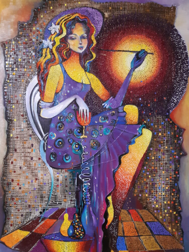 Painting titled "Elegance in Twilight" by Ruzanna Melqumyan, Original Artwork, Oil Mounted on Wood Stretcher frame