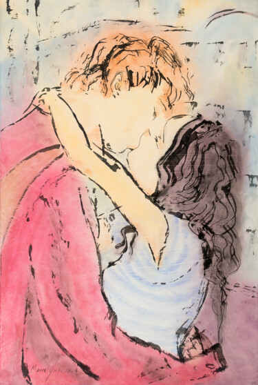Schilderij getiteld "When we are one" door Marcel Garbi, Origineel Kunstwerk, Aquarel