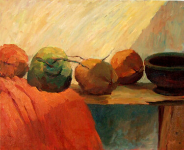 Painting titled "Coconuts of Color" by Sameera Kalupahana, Original Artwork, Oil
