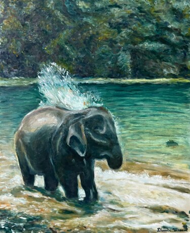 绘画 标题为“"Le bain de l'éléph…” 由Dimitri Vincent, 原创艺术品, 油