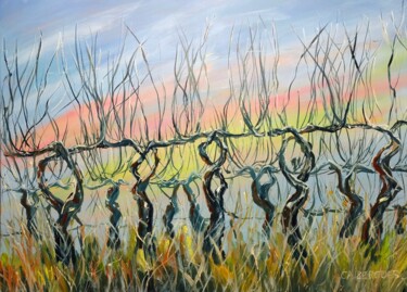 Peinture intitulée "Hiver en Languedoc" par Geneviève Baud Caizergues, Œuvre d'art originale, Huile