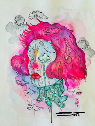 Peinture intitulée "Quand ma tête côtoi…" par Sofi, Œuvre d'art originale, Aquarelle