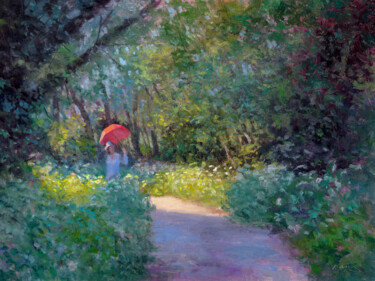 Malerei mit dem Titel "Dans le Jardin" von Pascal Giroud, Original-Kunstwerk, Öl