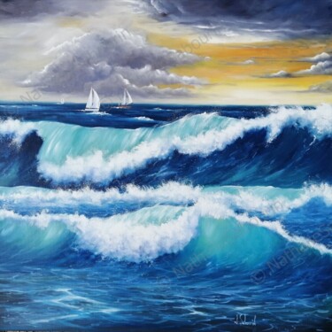 Peinture intitulée "Tempête - 80x80 cm…" par Nathalie Sabourin, Œuvre d'art originale, Huile Monté sur Châssis en bois