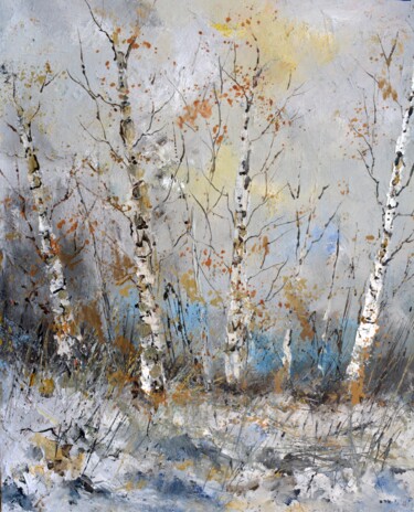 绘画 标题为“Aspentrees in winter” 由Pol Ledent, 原创艺术品, 油 安装在木质担架架上