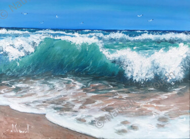 Painting titled "Douceur océane - 40…" by Nathalie Sabourin, Original Artwork, Acrylic Mounted on Wood Stretcher frame