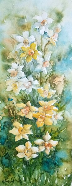 Peinture intitulée "Les jonquilles" par Marie-Charlotte Houpeurt-Chauffeté, Œuvre d'art originale, Aquarelle