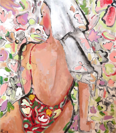 Schilderij getiteld "Flowers shower" door Kseniia Kozhakhanova, Origineel Kunstwerk, Acryl Gemonteerd op Frame voor houten b…