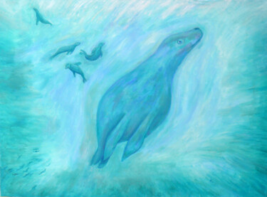 Painting titled "Seals" by Laszlo Hadnagy, Original Artwork, Oil