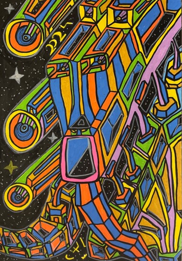 图画 标题为“Space dog” 由Christophe Verger-Lecocq, 原创艺术品, 标记