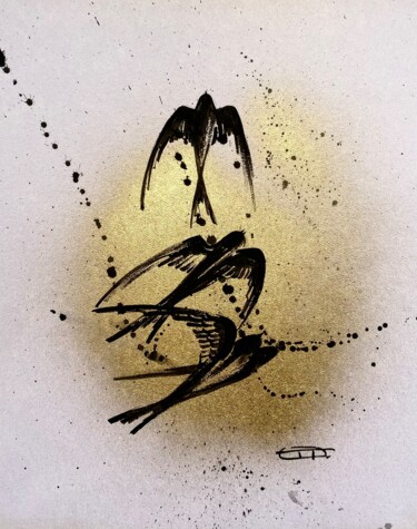 绘画 标题为“Swallows #1 Graphic…” 由Oplyart Pavlova, 原创艺术品, 丙烯