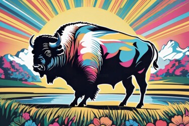 Pittura intitolato "Buffalo painting" da Elina Kharitonova, Opera d'arte originale, Acrilico Montato su Telaio per barella i…
