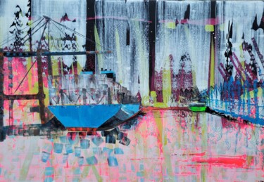 绘画 标题为“Der Hafen schläft n…” 由Kathrin Flöge, 原创艺术品, 丙烯 安装在木质担架架上