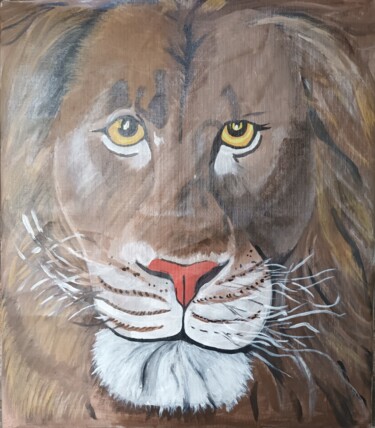 绘画 标题为“Simba portrait” 由Edwin Omondi, 原创艺术品, 油 安装在木质担架架上