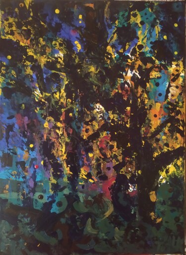 Painting titled "Forest night by moo…" by Katalin Tóth, Original Artwork, Acrylic
