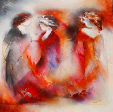 Schilderij getiteld "Rendez-Vous 17-04" door Wil Lof, Origineel Kunstwerk, Acryl Gemonteerd op Frame voor houten brancard