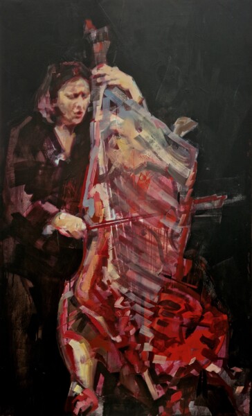 Painting titled "Portrait de Joëlle…" by Cedrick Vannier, Original Artwork, Oil Mounted on Wood Stretcher frame