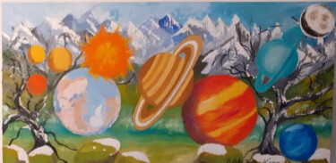 Peinture intitulée "Les planètes aprés…" par Simonne Labra Doyère, Œuvre d'art originale, Huile Monté sur Châssis en bois