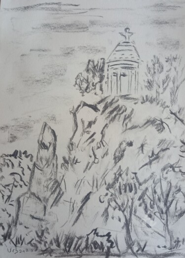 Drawing titled "Buttes de Chaumont" by Roberto Urbano, Original Artwork, Charcoal