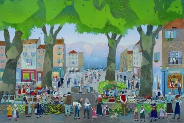 Peinture intitulée "LE MARCHE PROVENCAL" par Bernard Ambielle, Œuvre d'art originale, Huile