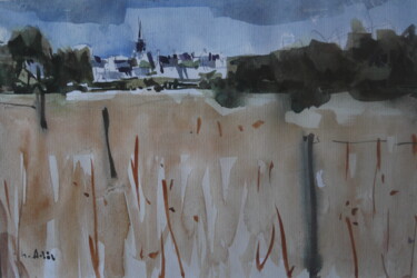 Peinture intitulée "bourg de kervignac 2" par Gildas Cadic, Œuvre d'art originale, Aquarelle