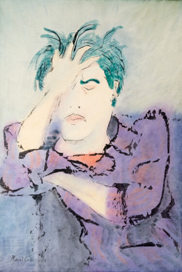 Pittura intitolato "With a lump in the…" da Marcel Garbi, Opera d'arte originale, Acquarello