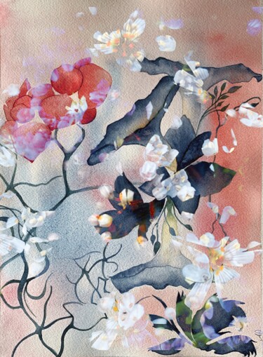 绘画 标题为“Delicate flowers, b…” 由Aline Demarais, 原创艺术品, 水彩