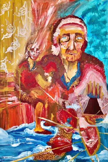 Painting titled "Bunică" by Matei Gabriel Buzescu, Original Artwork, Oil