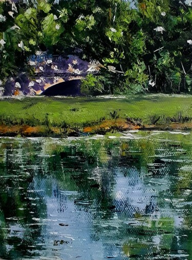 Painting titled "Au lac des vignes" by Erik Rabot, Original Artwork, Oil