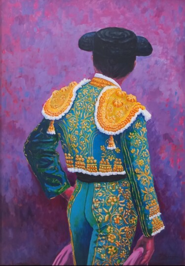 Peinture intitulée "VERDE Y ORO" par Francisco Serrano Gutierrez, Œuvre d'art originale, Acrylique Monté sur Panneau de bois