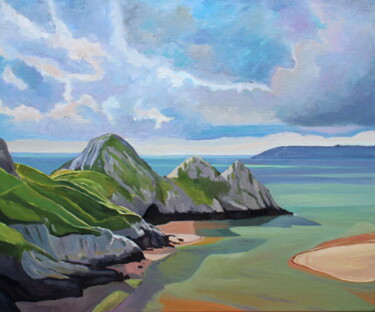 Brightening Up On Three Cliffs Bay, Gower Peinture intitulée "Brightening Up On T…" par Emma Cownie, Œuvre d'art originale, Huile