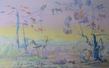绘画 标题为“paysage n°4” 由Yves Gaudillat, 原创艺术品, 丙烯 安装在木质担架架上