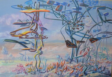 绘画 标题为“paysage n°7” 由Yves Gaudillat, 原创艺术品, 油 安装在木质担架架上