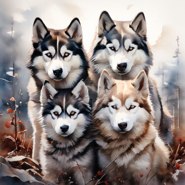 "Family Wolf paint" başlıklı Dijital Sanat Caprice tarafından, Orijinal sanat, AI tarafından oluşturulan görüntü