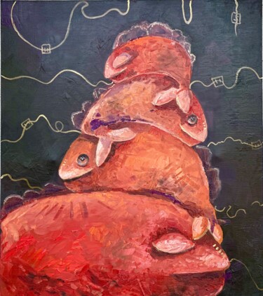 Schilderij getiteld "Fish" door Margarita Smirnova, Origineel Kunstwerk, Olie