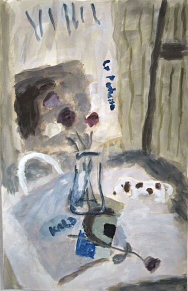 Painting titled "A poor dog" by Terushige Matsumoto, Original Artwork, Acrylic