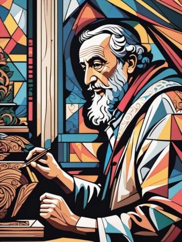 Pintura intitulada "The Wise Elder" por Elina Kharitonova, Obras de arte originais, Acrílico Montado em Armação em madeira