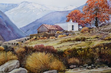 Painting titled "Cortijito en la sie…" by Balderas, Original Artwork, Watercolor