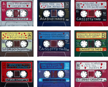 MIXTAPE – SET OF 9 LOVE MIXTAPES "MIXTAPE – SET OF 9…" başlıklı Tablo Frank Willems tarafından, Orijinal sanat, Akrilik