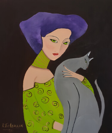 제목이 "Meisje met Kat"인 미술작품 Rita Tielemans로, 원작, 조작된 사진 나무 들것 프레임에 장착됨