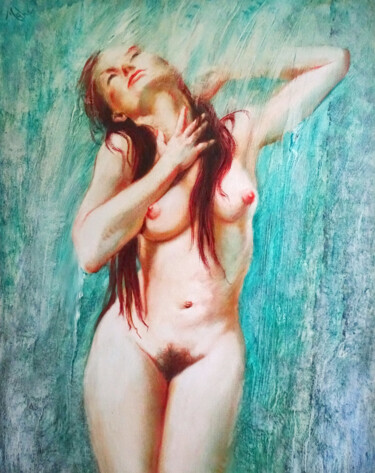 Pittura intitolato "🚿Douche à l'italien…" da Isabel Mahe, Opera d'arte originale, Olio Montato su Altro pannello rigido