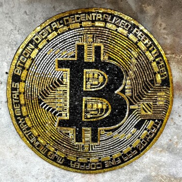 Стеклянная мозаика из сусального золота Bitcoin 雕塑 标题为“Стеклянная мозаика…” 由Алексей Чирков, 原创艺术品, 镶嵌
