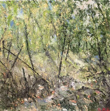 Malerei mit dem Titel "Kleiner Bach im Wald" von Günther Mika, Original-Kunstwerk, Öl Auf Keilrahmen aus Holz montiert